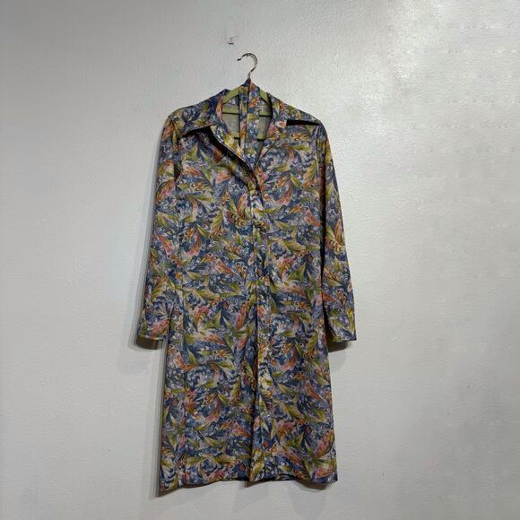 First Edition Multicolor Watercolor 70's Dagger Point Collar Midi Dress Sz 8 - Picture 2 of 11